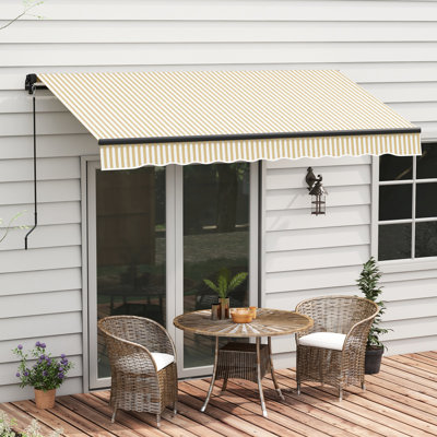 12' X 10' Retractable Sunshade Awning, Patio With Manual Operation, 280Gsm Fabric, Robust Aluminum Frame, Beige For Balcony Deck Crank Handle, & Yard