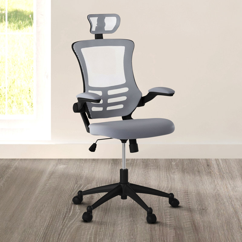 Fauteuil de direction moderne haut dossier en filet argenté avec appui-tête et accoudoirs rabattables, Argent