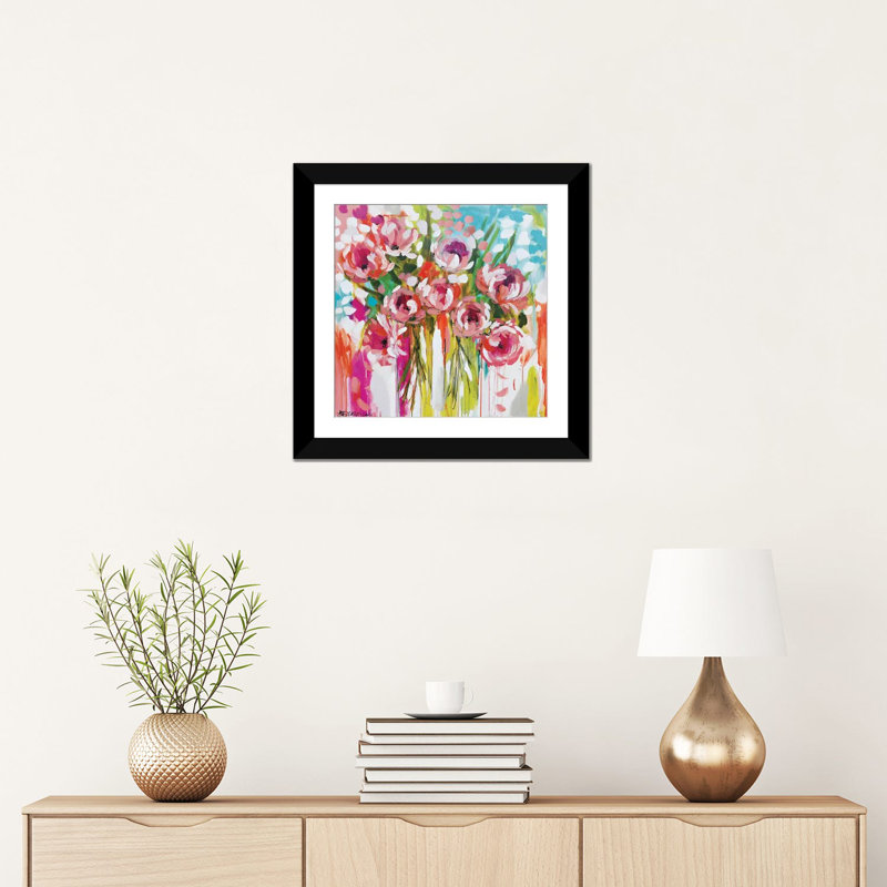 «Sunburst Symphony», reproduction sur toile, H 16 po x l 16 po x P 1 po, Papier beaux-arts encadré noir, Blanc