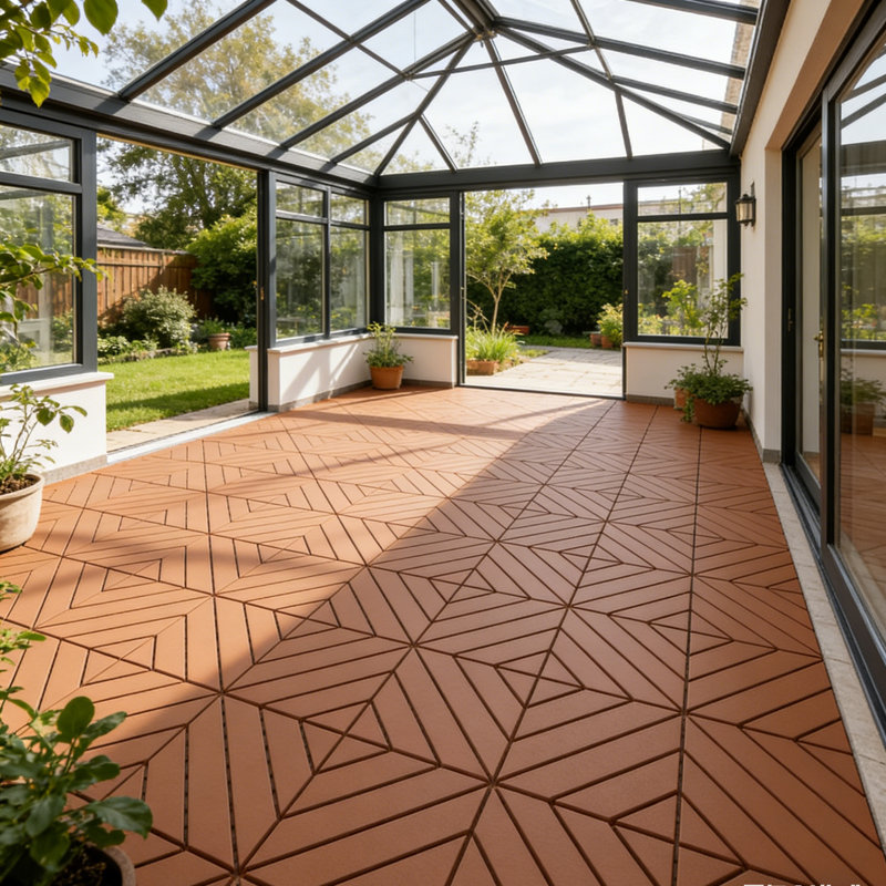 30.5cm L x 30.5cm W Plastic Interlocking Deck Deck Tile Kit, Brown