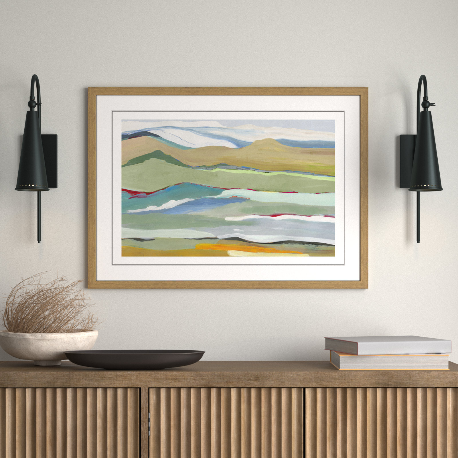Goodbye Summer on the Hills - Picture Frame Painting, Natural Wood Framed, 25.5" H x 35.5" W x 0.75" D