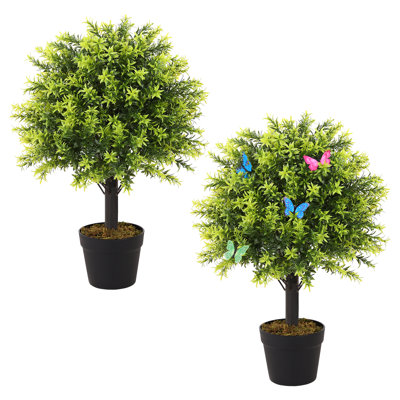 Arbre de buis artificiel en forme de boule de 24 po et fausses plantes en pot pour l'extérieur ou l'intérieur