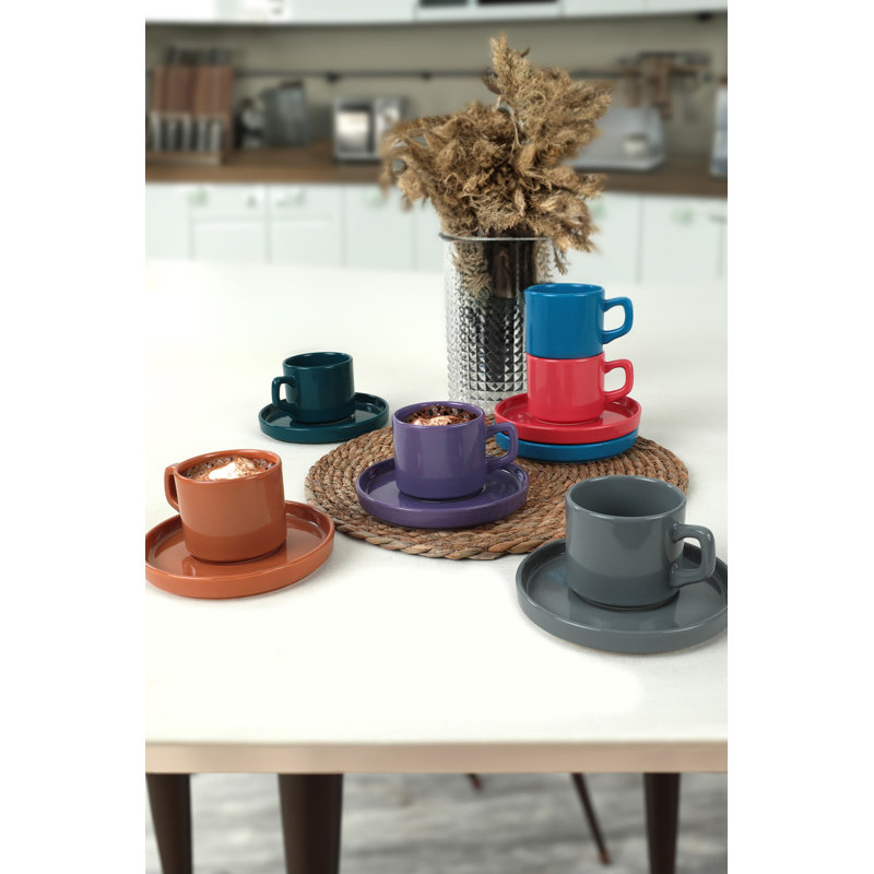 Ensemble de tasses à thé 6 pièces Elegant, 100% céramique, 3 tasses (6 cm) avec soucoupes 13 po (5,1 po) | Va au lave-vaisselle jusqu'à 122 ° F, va au micro-ondes | Parfait pour les amateurs de thé, les cuisines modernes et les réceptions