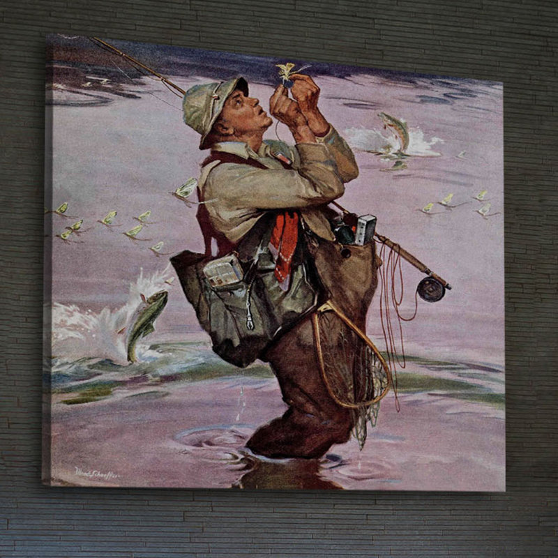 " The Fish Are Jumping " by Mead Schaeffer Painting Print, 18" H x 18" W x 1.5" D