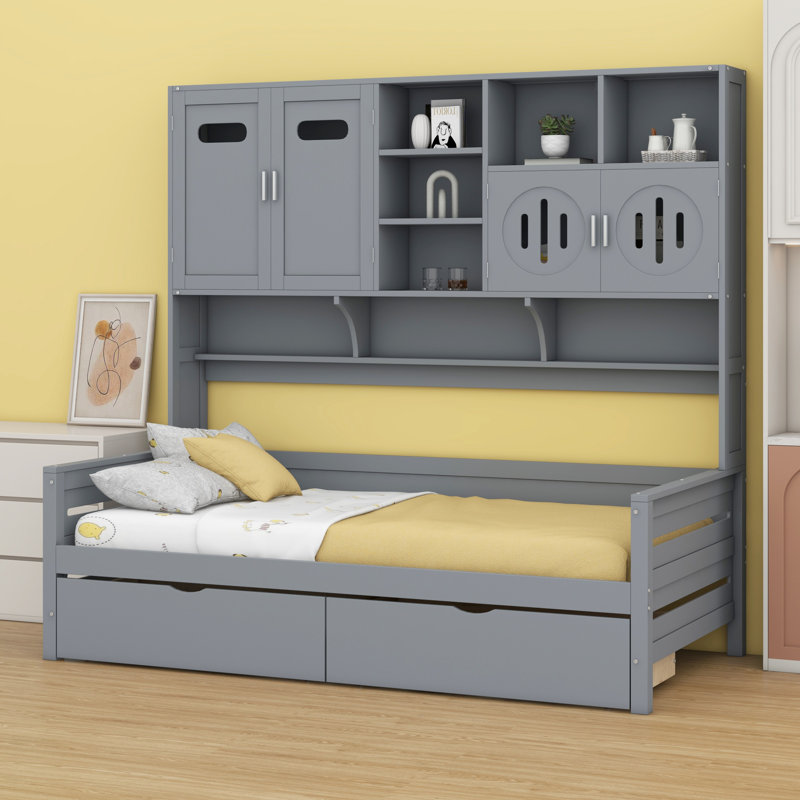 Lit de repos avec 2 tiroirs, meuble tout-en-un et Ã©tagÃ¨re, Simple, Gris