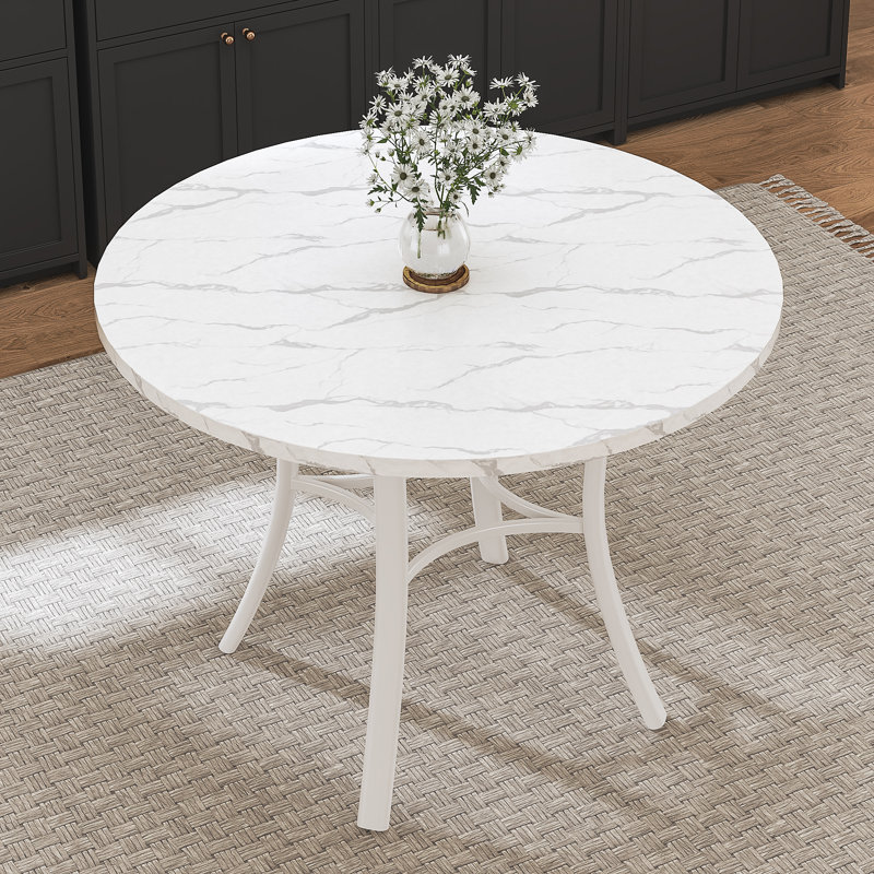 Kasandra 36” Round Dining Table for 4 People, White Faux Marble Kitchen Table with Metal Base, Space Saving Circle Dinner Table, Small Space Wood Kitchen & Dining Room Tables for Breakfast Nook, Apartment, Dining Room, Living Room