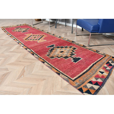 Magnifique tapis de couloir anatolien turc rose idéal pour le couloir et les escaliers avec un design oriental exquis