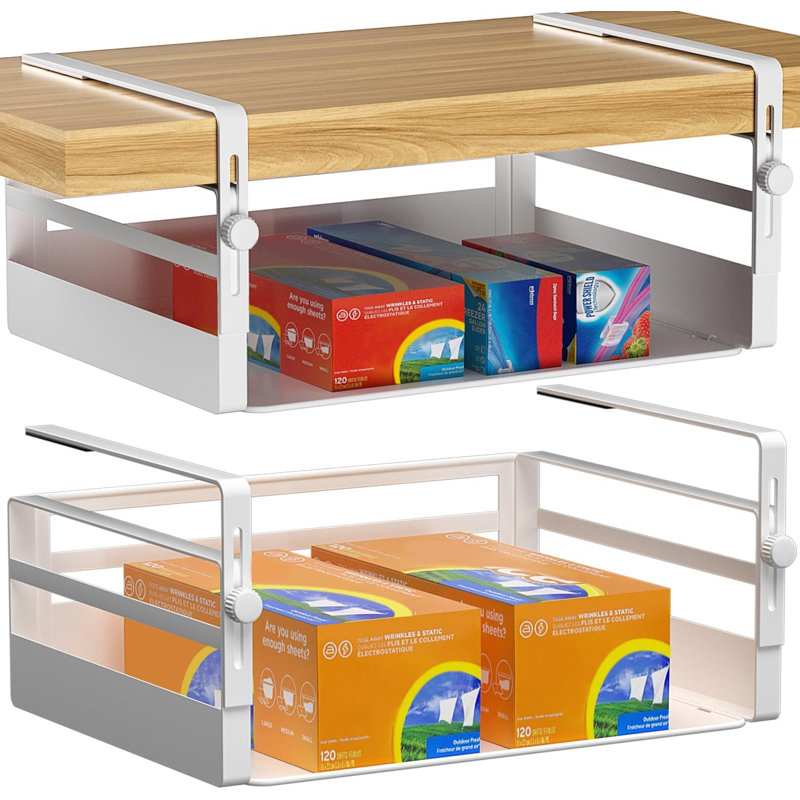 Ensemble de 2 paniers de rangement sous étagère, étagères de rangement réglables et suspendues sous l'armoire, White