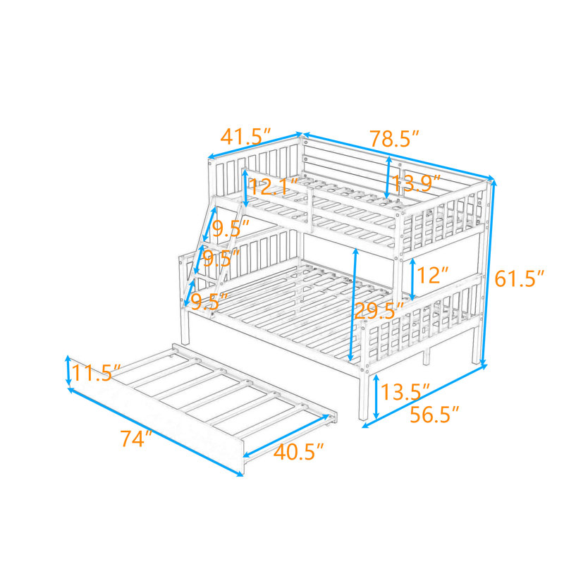 Lit superposé simple au-dessus de double en bois avec lit gigogne Kelyn, Espresso