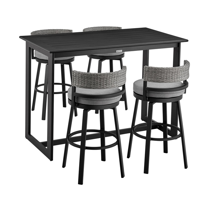 Alirra 5 Piece Outdoor Bar Table Set in Aluminum with Grey Cushions