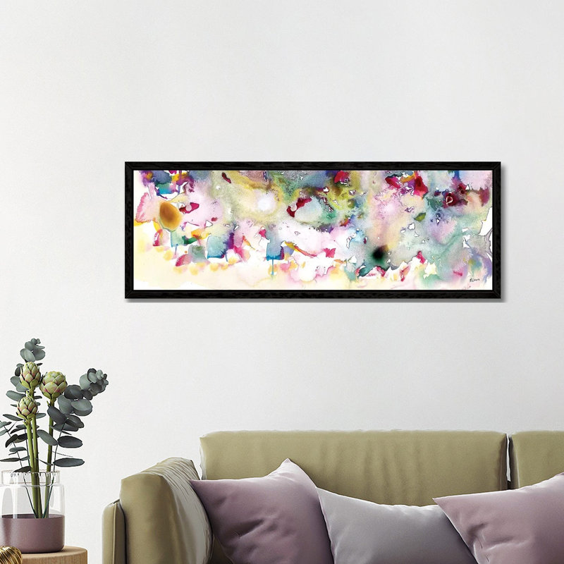 Magenta Field by Hodaya Louis - Panoramic Painting on Canvas, 121.92 cm H x 40.64 cm W, Black Framed