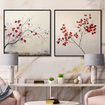 Minimalist Garnet Grace Leafy Dreamscape - Leaves Square Collage Set Of 2