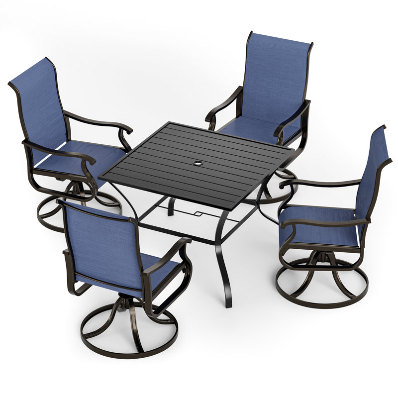 Ensemble de salle à manger d'extérieur pivotant à 360 ° - 4 personnes avec table et chaises, Bleu