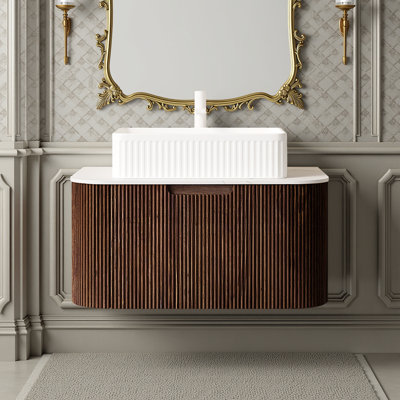 Meuble-lavabo flottant - Lavabo et armoire rectangulaires en céramique blanche (sans robinet inclus)