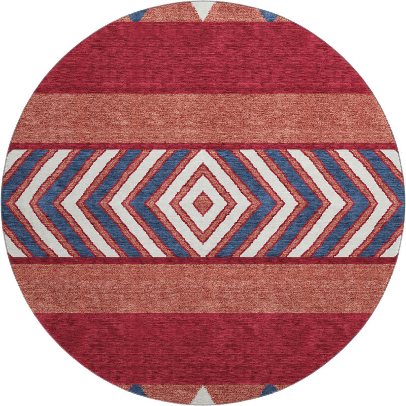 Premium Machine Washable Prisco Red Rug, Round 8'