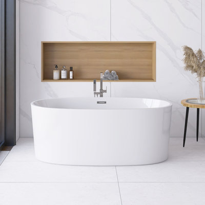 63 In. X 31 In. Freestanding Acrylic Soaking Bathtub In Glossy White