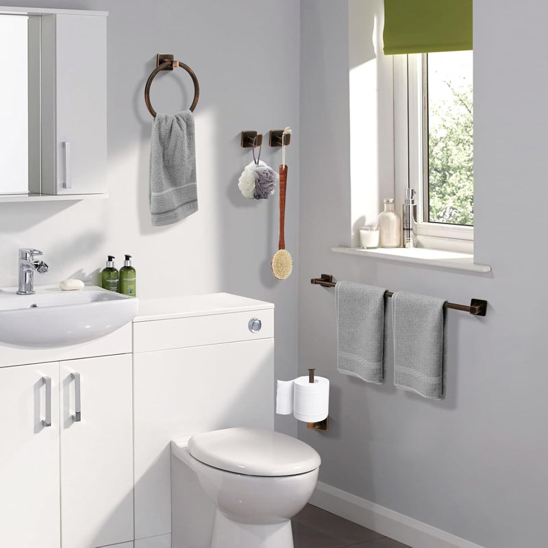 Ensemble de 5 pièces de quincaillerie de salle de bain antique en bronze huilé, ensemble de support de porte-serviettes mural de 24 pouces, accessoires de salle de bain complets rétro pour décoration de salle de bain
