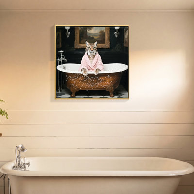 Tigre dans l'art de la baignoire pour la salle de bain - 16 po x 16 po, toile imperméable, acrylique appliquée à la main, mur idéal avec cadre solide de baignoire, impressions HD, facile à installer