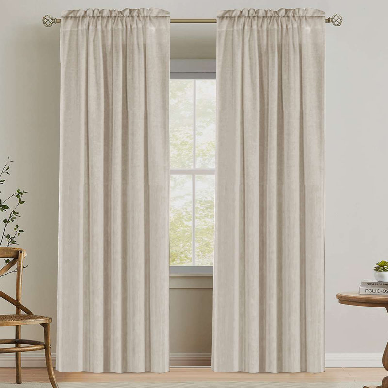 Linen Rod Pocket Curtains for Living Room 2 Panel Pocket Drape Semi Sheer Neutral Country Rustic Farmhouse Boho Curtain Bedroom Light Filtering