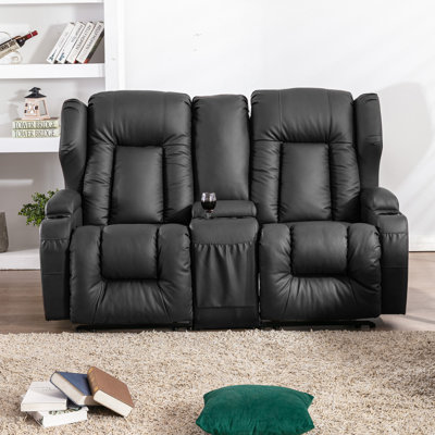 66.9" Wide Faux Leather Home Theater Loveseat with Cup Holder by Ebern Designs