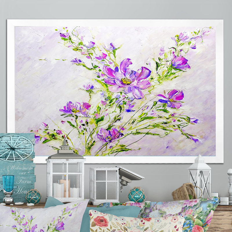«Summer Natural Foliage Pink Bouquet II», reproduction sur toile, Cadre photo blanc, H 12 po x l 20 po x P 1 po