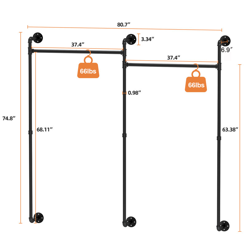 Adein 80.4'' Metal Wall Mounted Clothes Rack