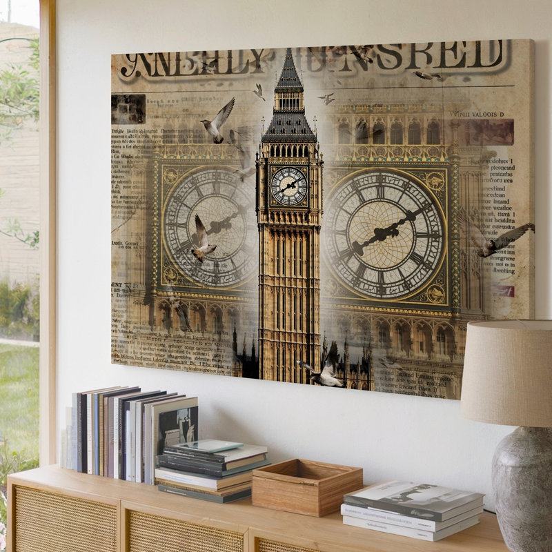 Toile, "Art An Collage Artistique", avec une tour d'horloge inspirée de Londres par Iconic Big Ben, H 16 po x l 20 po