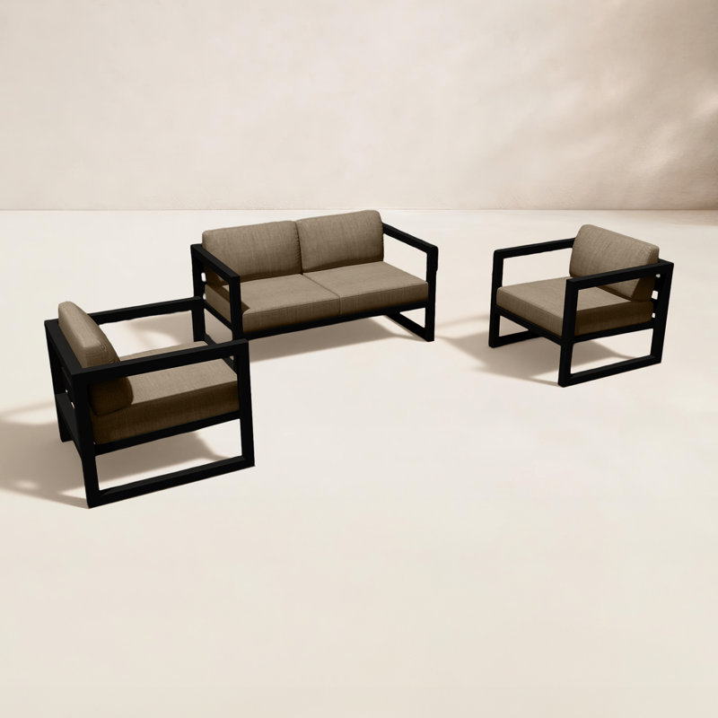 Avion 3 Piece Loveseat Set, Canvas Charcoal Sunbrella® Canvas, Black
