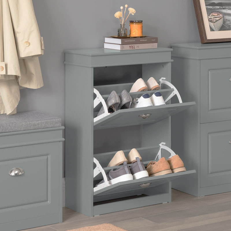 Moriah 6 Pair Flip Down Shoe Storage, Grey