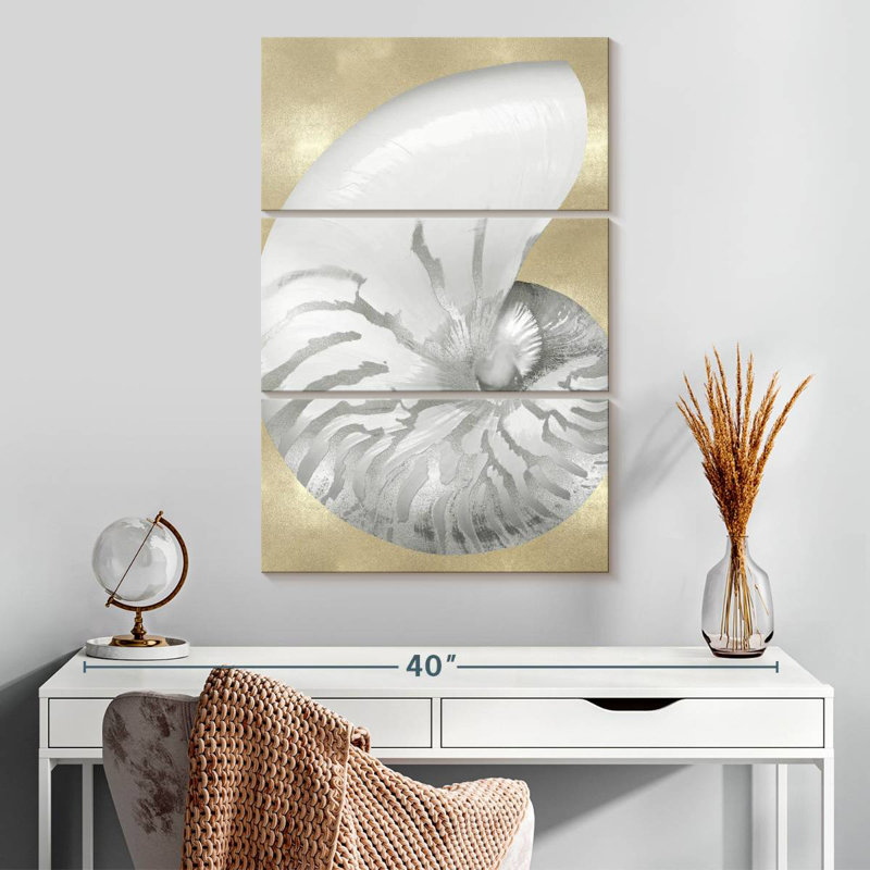Aletra Silver Pearl Shell On Gold I, 32" H x 20" W