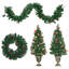 Ensemble de 4 décorations de Noël avec: baies rouges, pin et 2 arbustes d'entrée, arbres
