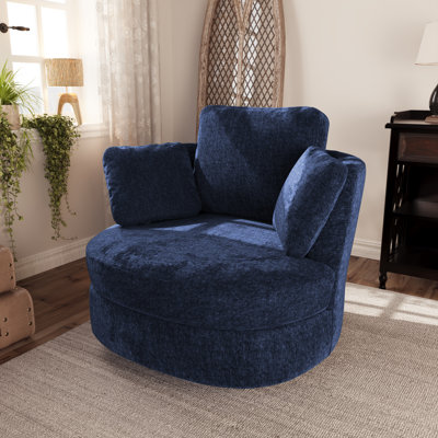 Slipcovered Swivel Accent Barrel Chair With 3 Pillows