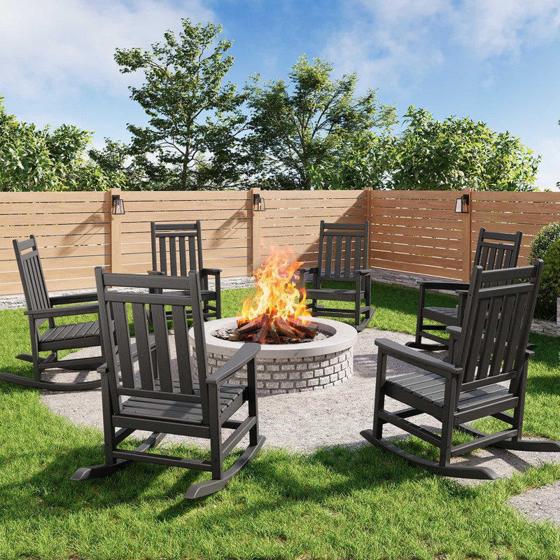 Adirondack Rocking Chair with High Back & Wide Armrests – Ergonomic Outdoor Porch Rocker, All Weather Porch Rocker for Lawn