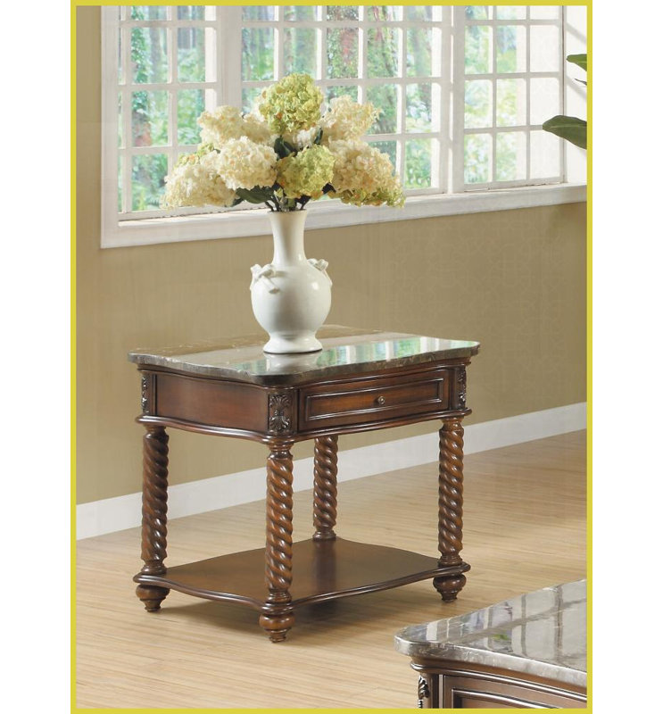 Table basse à finition marbre avec plateau acajou et tiroir Tablette, facile à assembler pour le salon