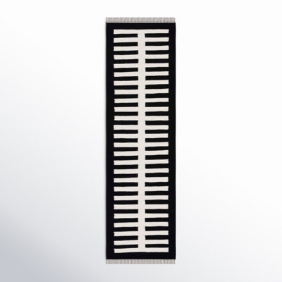 Delia Ivory Black Flatweave Striped Rug