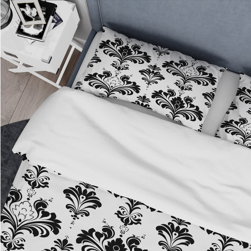 Ensemble de housse de couette moderne noir et blanc à motif damassé classique I