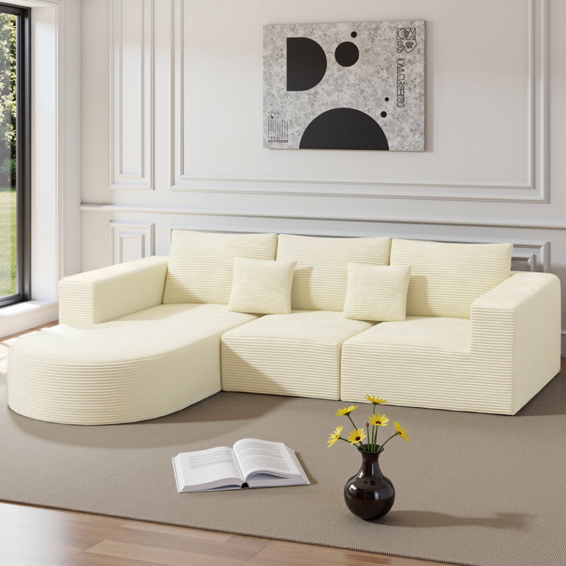 3 Seater Corner Sofa , Beige, Left Hand Facing