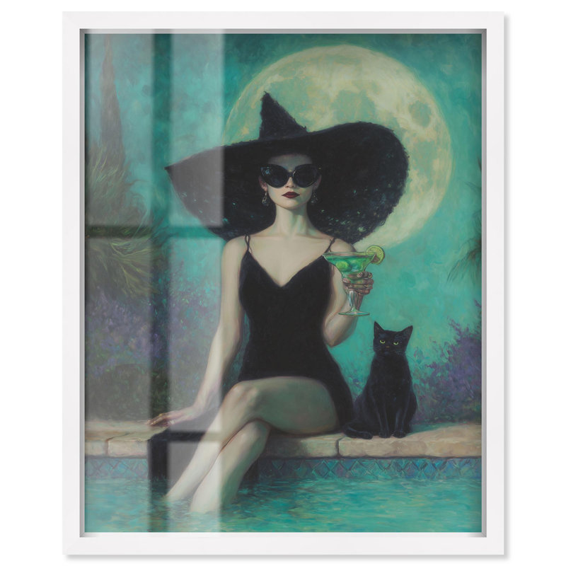 Décoration d'Halloween Witchy Poolside Shadowbox par Art Remedy, cadre blanc, 20 x 24, H 25 po x l 21 po, Cadre blanc