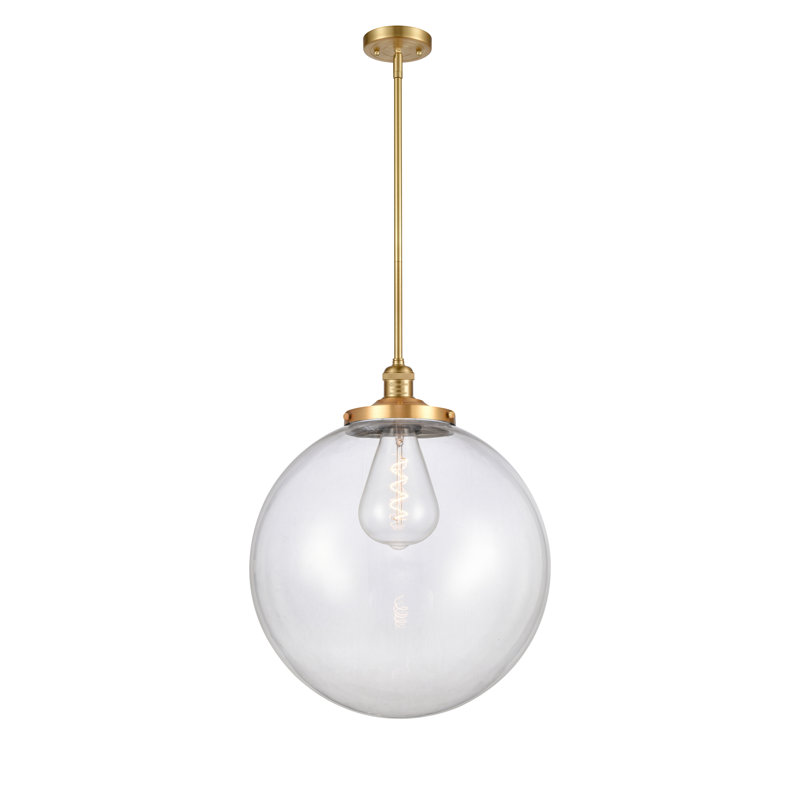 Luminaire suspendu simple à 1 lumière Frederick, Or satiné, Clair