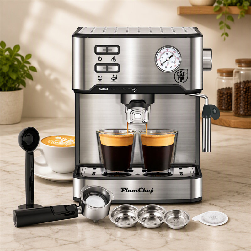 Machine à espresso avec mousseur à lait et affichage de la pression