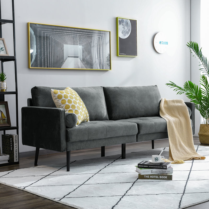 3 Seater Velvet Sofa, Light Grey