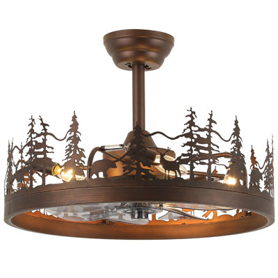 21.65" Wagon Wheel Ceiling Fan Light With Remote And Reversible Blades