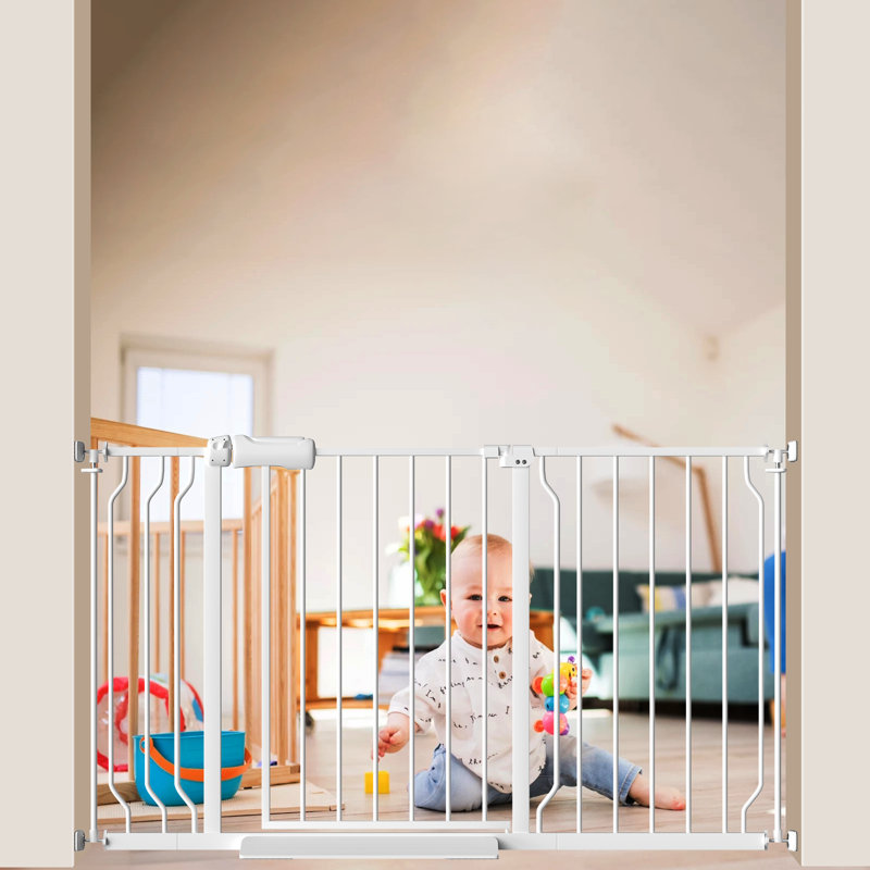 Barrière de sécurité extra large à fermeture automatique pour animaux de compagnie - fixée à la pression, réglable de 43,3 po à 52,8 po - blanc pour portes / escaliers, résistant aux animaux de compagnie