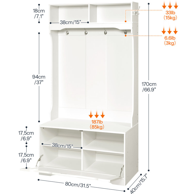 Bobbi Hall Tree 31.5'' Wide with Bench and Shoe Storage, White