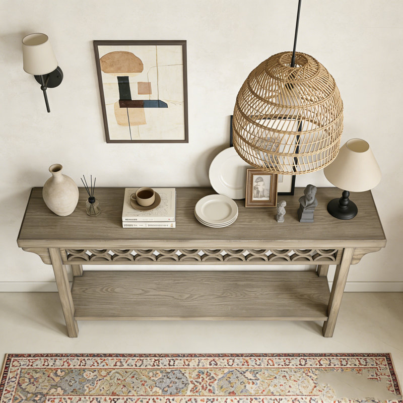 Farmhouse Narrow Wood Sofa Table with Storage, Grey