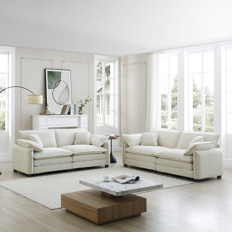 Ensemble de canapé rembourré 4 places avec coussins Agawam, Blanc