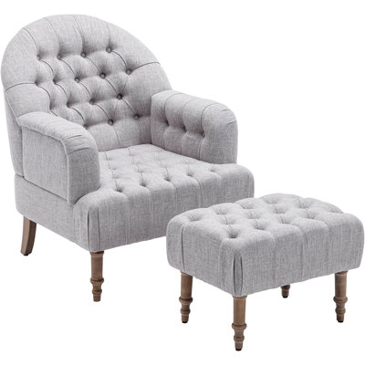 Beedie 31.08"" Wide Tufted Linen Armchair and Ottoman -  Alcott HillÂ®, 114CE384E2BB413DA9AF800C276473F0