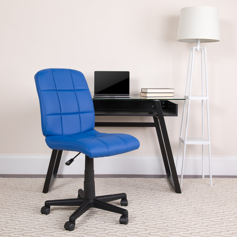 Chaise de bureau pivotante en vinyle Bonavant, Bleu, Sans accoudoirs