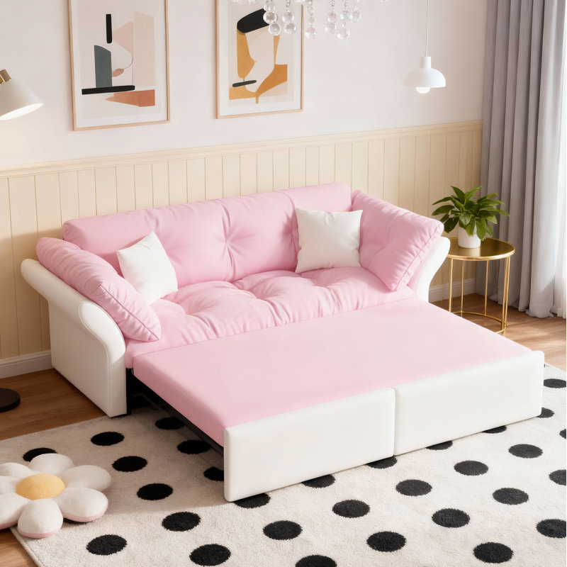 Canapé-lit convertible 3-en-1 Burwell, Velours rose
