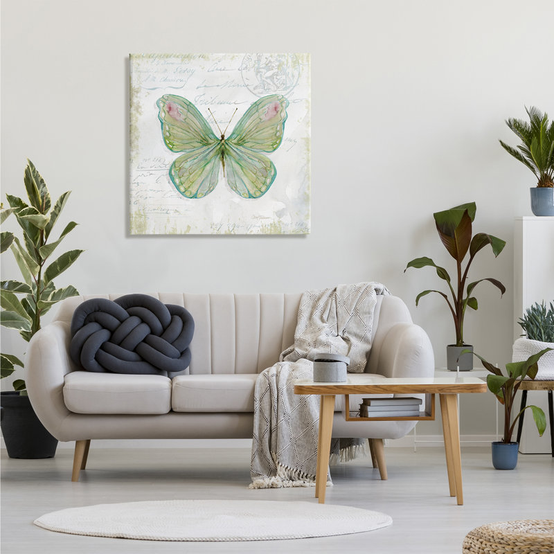 Papillon antique, insecte, charme rétro, écriture grise, ferme rustique, giclée, art texturé par Carol Robinson, Toile tendue